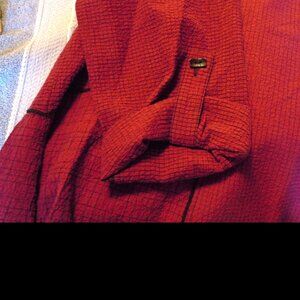 Ali Miles 1X Burgundy Wine Tunic Top Popover Roll Tabbed Sleeves Black Trim